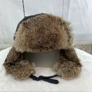 Mad Bomber Leather Rabbit Fur Hat 